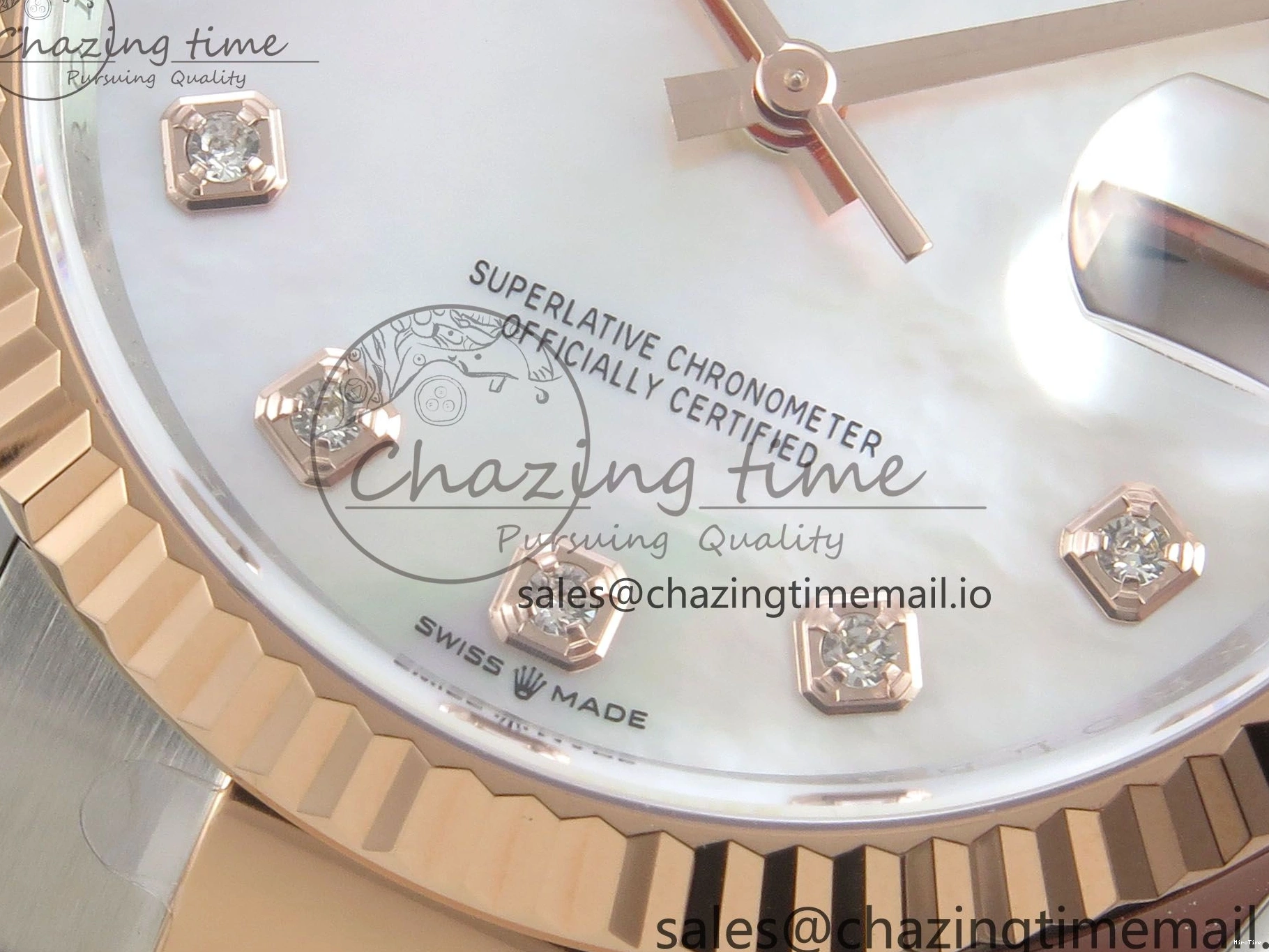 MiroTime 0426 FastDry DateJust 36 SS RG ARF 1:1 Best Edition 904L Steel White MOP Diamonds Dial on Oyster Bracelet SH 57